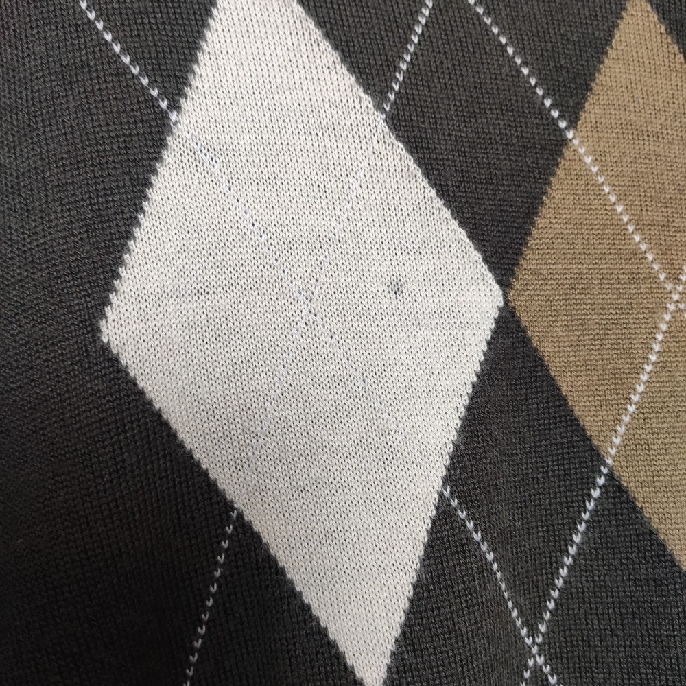Denver Hayes Argyle Diamond V-Neck Knit Sweater Charcoal Brown Tan Size Medium - Picture 3 of 11
